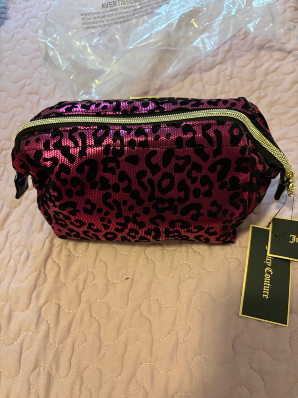 Juicy Couture Metallic Fuchsia Leopard Print Makeup Pouch